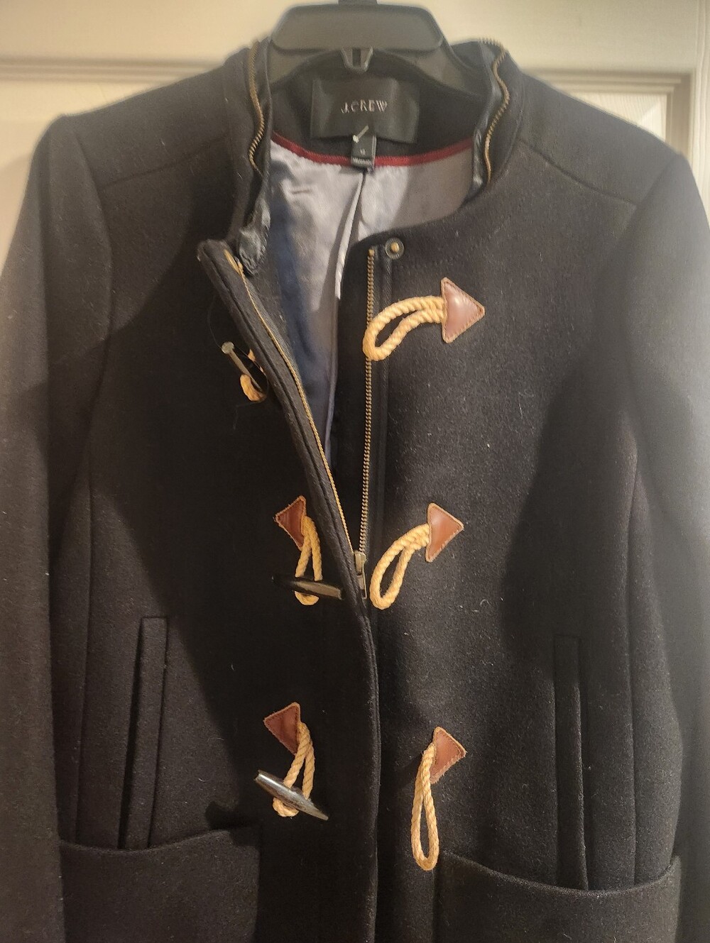 J. Crew Black Wool Toggle Pea Coat with Tan Rope Details 12 - Picture 2 of 5